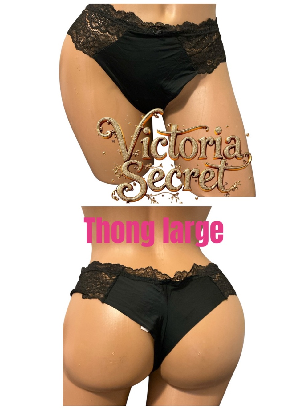 Victoria's Secret Black Lace-Trim Thong